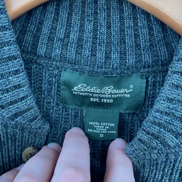 Eddie Bauer Sweater Mens Small Green‎ Knit Henley Outdoor Pullover Vintage - Picture 5 of 8
